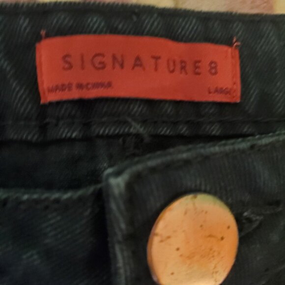 Signature 8 Anthropologie Distressed Denim Mini Skirt Black Sz L - Picture 3 of 3